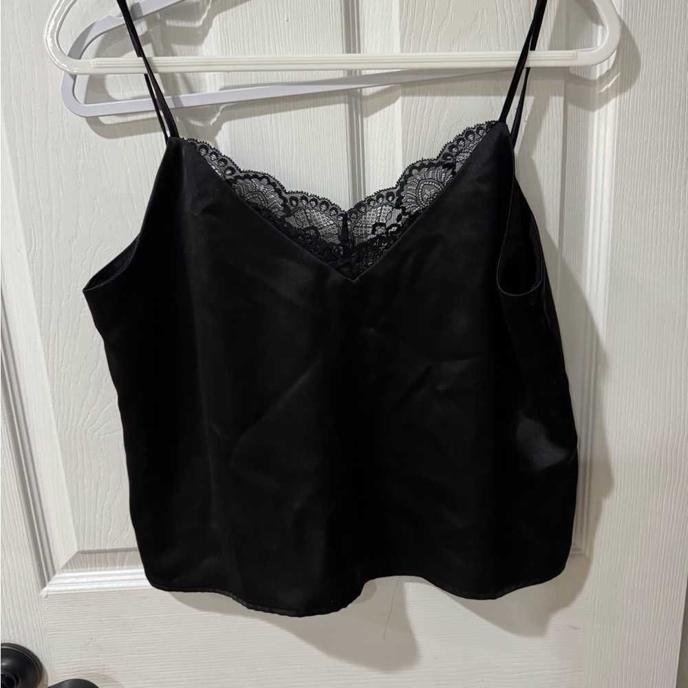 Joie Black Lace-Trim Silk Crop Camisole
